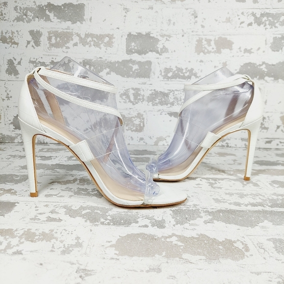 New Guess Felecia White Croc Print Heeled Buckle Strap Sandals E174 - Picture 3 of 12